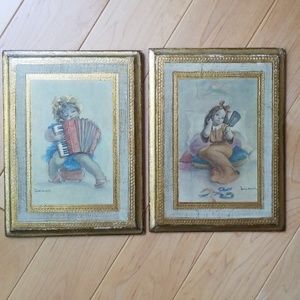 🌻Italian vintage wood pictures signed cottage